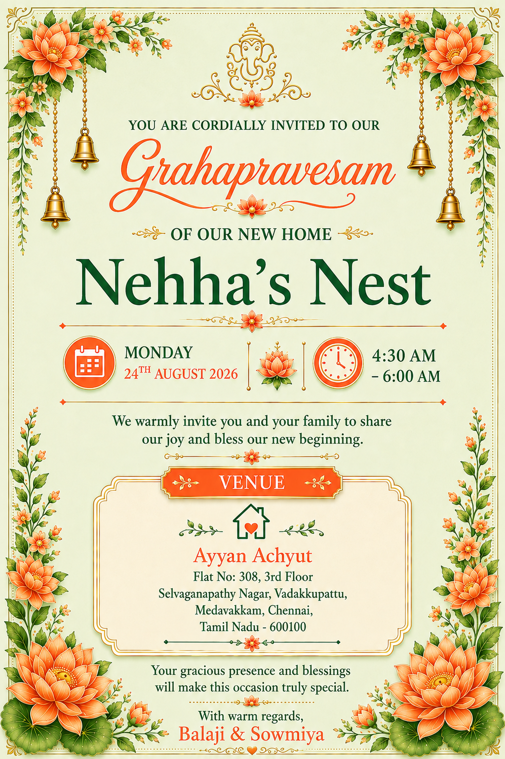 Nehha's Nest Grahapravesam Invitation
